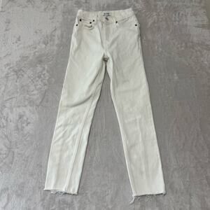 ReDone Women's‎ 90s High Rise Ankle Crop Button Fly Denim Jeans 24 White Raw Hem